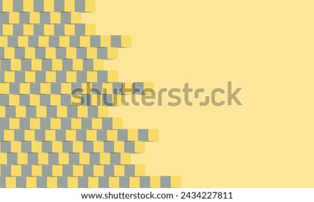 Realistic Geometrical shapes concept in paper style. Abstract peech paper cut geometric design background. Rectangle gray brick  shapes from left to right cover half page. Empty space for custom text.