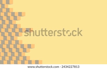 Realistic Geometrical shapes concept in paper style. Abstract yellow paper cut geometric design background. Rectangle brick  shapes from left to right cover half page. Empty space for custom text.