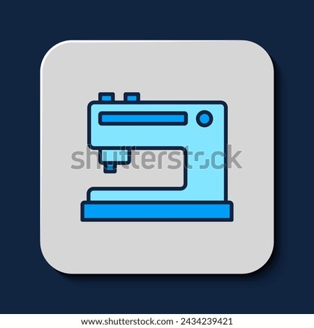Filled outline Sewing machine icon isolated on blue background.  Vector
