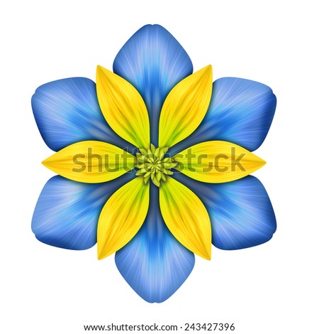 abstract blue clematis flower illustration isolated on white background, single design element