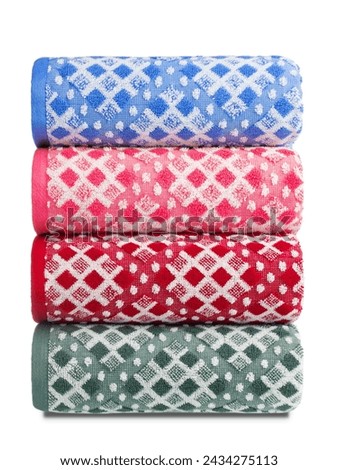 multi-colored Terry cotton bath towels, isolate on a white background
