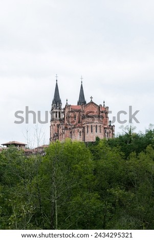 View of Basilica of Covadonga on top of the hill. Asturias - Spain