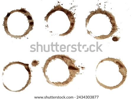 Coffee cup stains, Coffee or tea stains and traces, isolated clip art on white background. Illustration. 