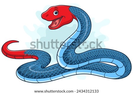 Cartoon malayan blue coral snake on white background