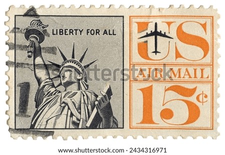 Vintage US airmail stamp Statue of Liberty Royalty-Free Stock Photo #2434316971