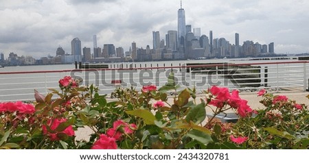 view of the city next to the beach showing beautiful flowers