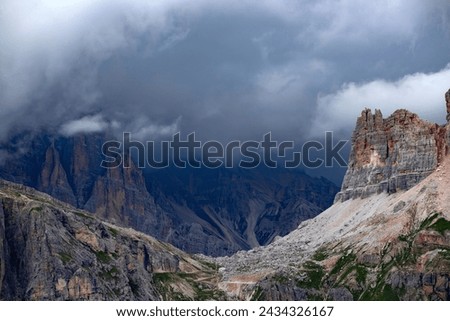 Tofana di Rozes in summer mist in the Dolomites, Italy, Europe Royalty-Free Stock Photo #2434326167