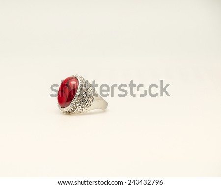 Close up of beautiful red stone silver ring with diamond for gift or present for special someone