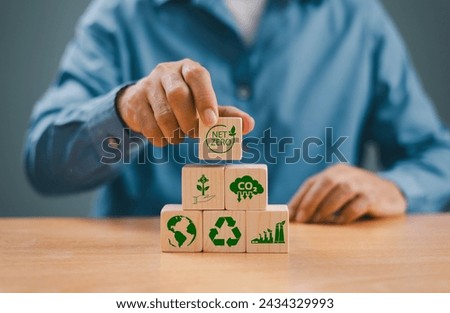 Net zero emissions, Carbon credit, green business concept. Finance money investment for sustainable clean technology. Green footprint icon. ESG, Lower CO2 to limit global warming climate change