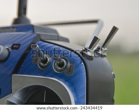 Transmitter for a RC helicopters and RC airplanes.  Royalty-Free Stock Photo #243434419