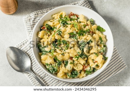 Healthy Homemade Cavatappi Pasta with Tomatoes Spinach and Basil Royalty-Free Stock Photo #2434346295