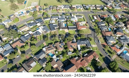 Drone aerial photograph of residential houses and surroundings in the greater Sydney suburb of Werrington County in New South Wales in Australia Royalty-Free Stock Photo #2434362239