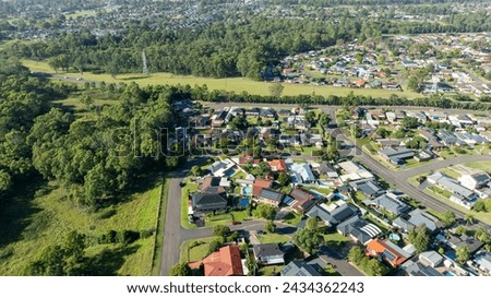Drone aerial photograph of residential houses and surroundings in the greater Sydney suburb of Werrington County in New South Wales in Australia Royalty-Free Stock Photo #2434362243