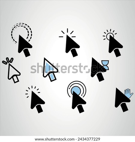 Mouse Click Pointer Icon Set and Computer Mouse Flat Design.
