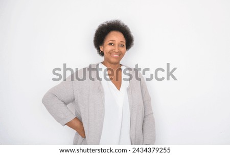 A senior black American woman on white background