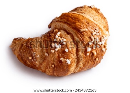 Fresh delicious brioche with jam isolated on white background, european breakfast 