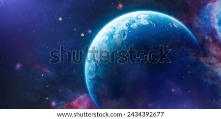 Planet Earth in outer space. Sunlight at the dawn of day. Earth globe on starry background. Earth hour. Elements of this image furnished by NASA