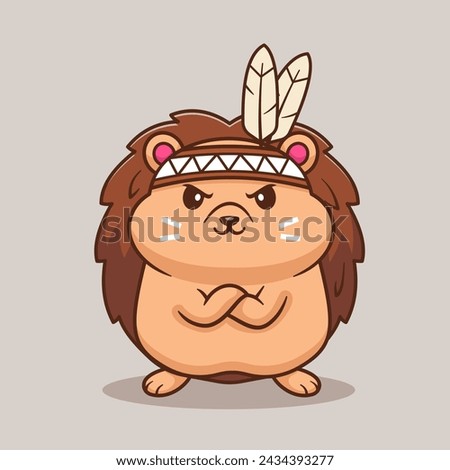 Cute Hedgehog Wearing Feather Cartoon Vector Icon Illustration. Animal Fashion Icon Concept Isolated Premium Vector. Flat Cartoon Style