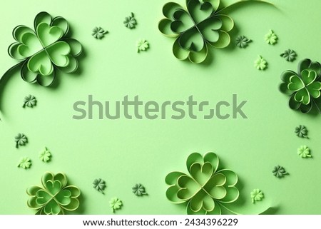 St Patricks Day banner design with four-leaf clover paper cut. 