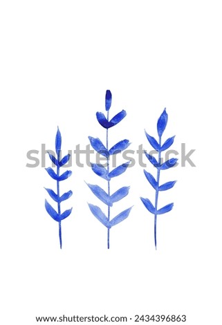Twigs with leaves. Silhouette of blue plants. Clip art for your design