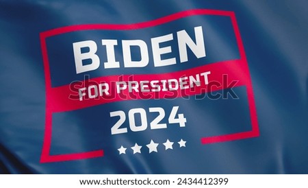 3D VFX animation of waving flag flag calling for votes for Biden on 2024 presidential election in United States. The election campaign of Joe Biden. Democracy, civic duty and political races concept. Royalty-Free Stock Photo #2434412399