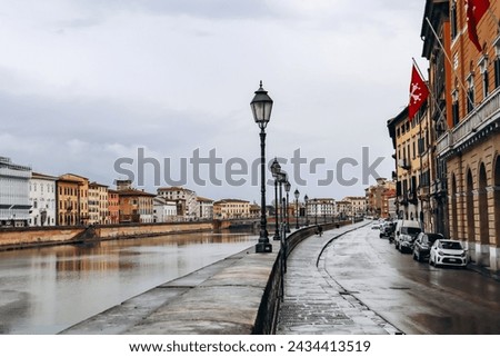 Embankments of the Arno River in the center of Pisa, in Tuscany, central Italy Royalty-Free Stock Photo #2434413519