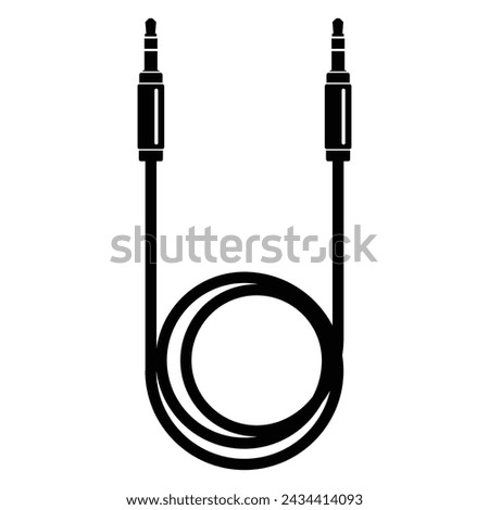 Audio sound speaker headphones Microphone Mic plug cable icon. Black silhouette. AUX, mini jack, wire symbol. 3.5mm TRRS Male. Vector illustration. Royalty-Free Stock Photo #2434414093