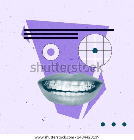 Creative Art Collage. Surreal Geometric Artwork. Copy Space Texture Background Post Card Poster Banner Flyer Advertisment Design. Pastel Retro Vintage Color. Hand Mouth Concept Montage. New Modern Wow