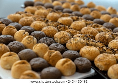 coffee break hotel during conference meeting, corporate revent with tea and coffee catering, decorated catering banquet table with variety of different pastry and bakery, with croissants and cookies Royalty-Free Stock Photo #2434430491