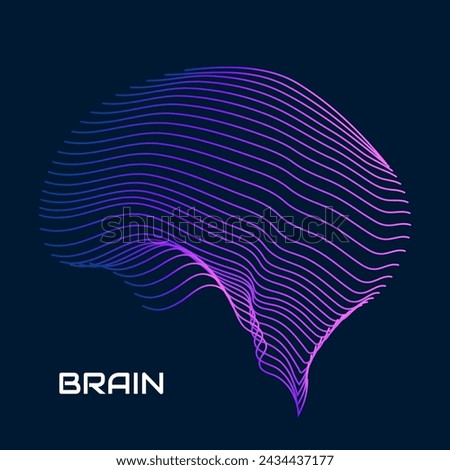 Human Brain. Logo with lines on dark background