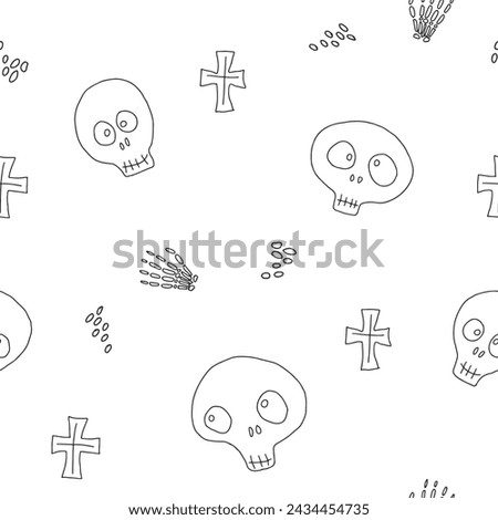Cute Skull Seamless Pattern. Halloween Background vector illustration.
