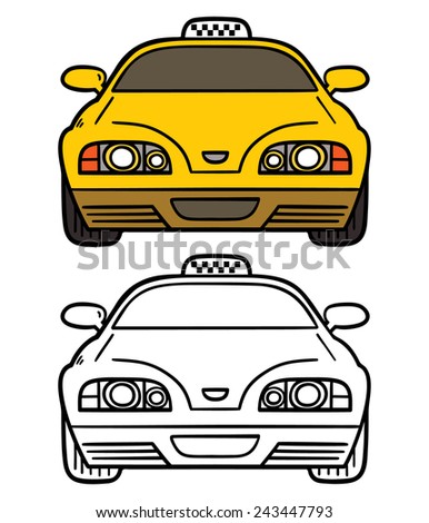 yellow cab. Vector illustration coloring page of cartoon taxi cab for children and scrap book