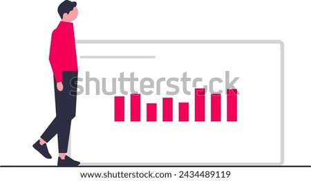 illustration of a man with a user per minute analysis background. Vector illustration