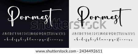 Lettering signature font isolated on grey background. brus style alphabet. Vector logo letters. Royalty-Free Stock Photo #2434492611