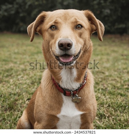 A picture of a cute dog looking at the camera with a big smile