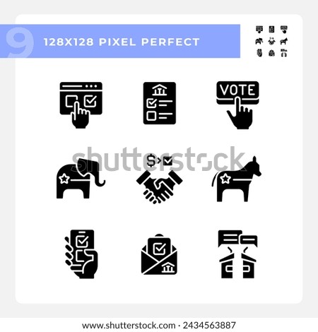 2D flat design pixel perfect glyph style icons set representing voting, vector illustration of politics and election.