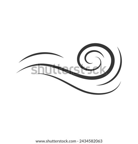 Wind direction of air movement sign, black curl lines silhouette sign of movement intensity, smoke fog or wind. Vector element on white isolate. Royalty-Free Stock Photo #2434582063