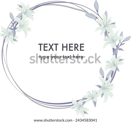 Lily floral crown frame ornament banner on white background