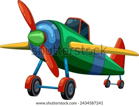 Brightly colored cartoon-style vintage airplane illustration