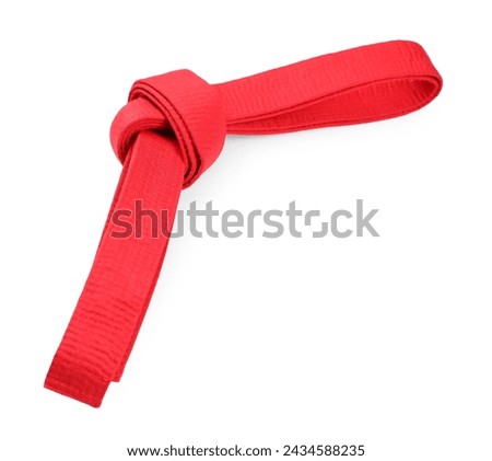 Red karate belt isolated on white. Martial arts uniform Royalty-Free Stock Photo #2434588235