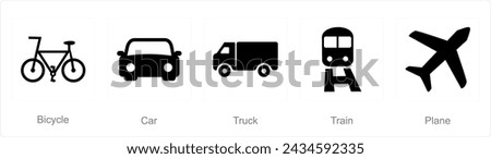 A set of 5 mix icons as bicycle, car, truck