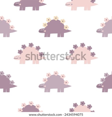 Cute Floral Dinosaurs - vector seamless pattern