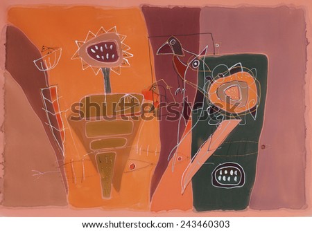 Abstract painting on silk. Original hand painted.Orange Savanna