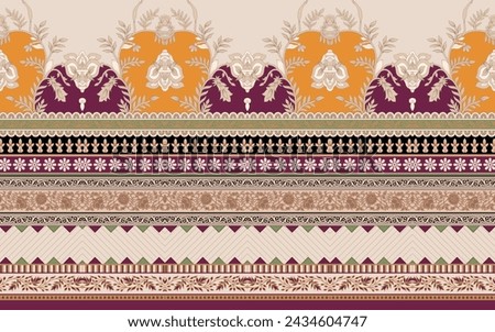 Textile Digital multicolor design motif ornamentals ikat ethnic Rug baroque pattern Decor borders handmade artwork Indian element traditional pillow bold textured print in fabrics cloth women industry
