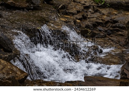 small waterfall with a small lake near Bhimtal. Landscape view of a small waterfall in the mountains. crystalline waterfall.
 Royalty-Free Stock Photo #2434612269