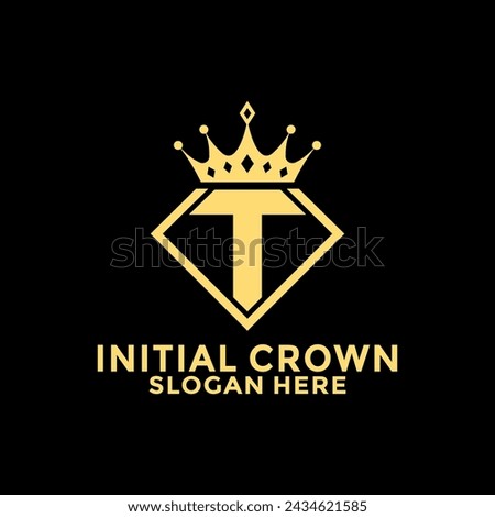 Letter T with Diamond and royal crown logo design Premium Vector, Initial Logo design template