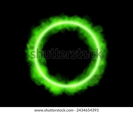 Magical geometric circle neon portal shrouded in light smoke. Round glowing frame, futuristic teleporter. light effect. Bright lights illuminate a night scene on a black background.	