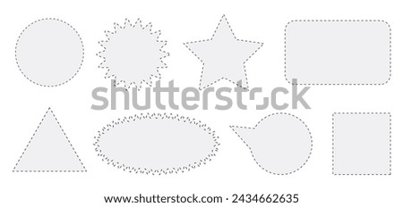 A set of templates for cutting. Shapes with dotted lines for cutting with scissors. Vector illustration.