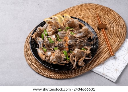 boneless, crab marinated, bibimbap, set menu, Korean food, cockles, soy sauce, marinated, shrimp sauce, abalone, seafood, side dishes Royalty-Free Stock Photo #2434666601