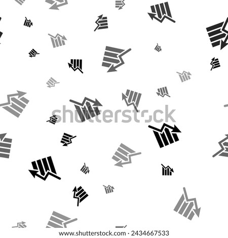 Seamless vector pattern with chart down symbols, creating a creative monochrome background with rotated elements. Vector illustration on white background